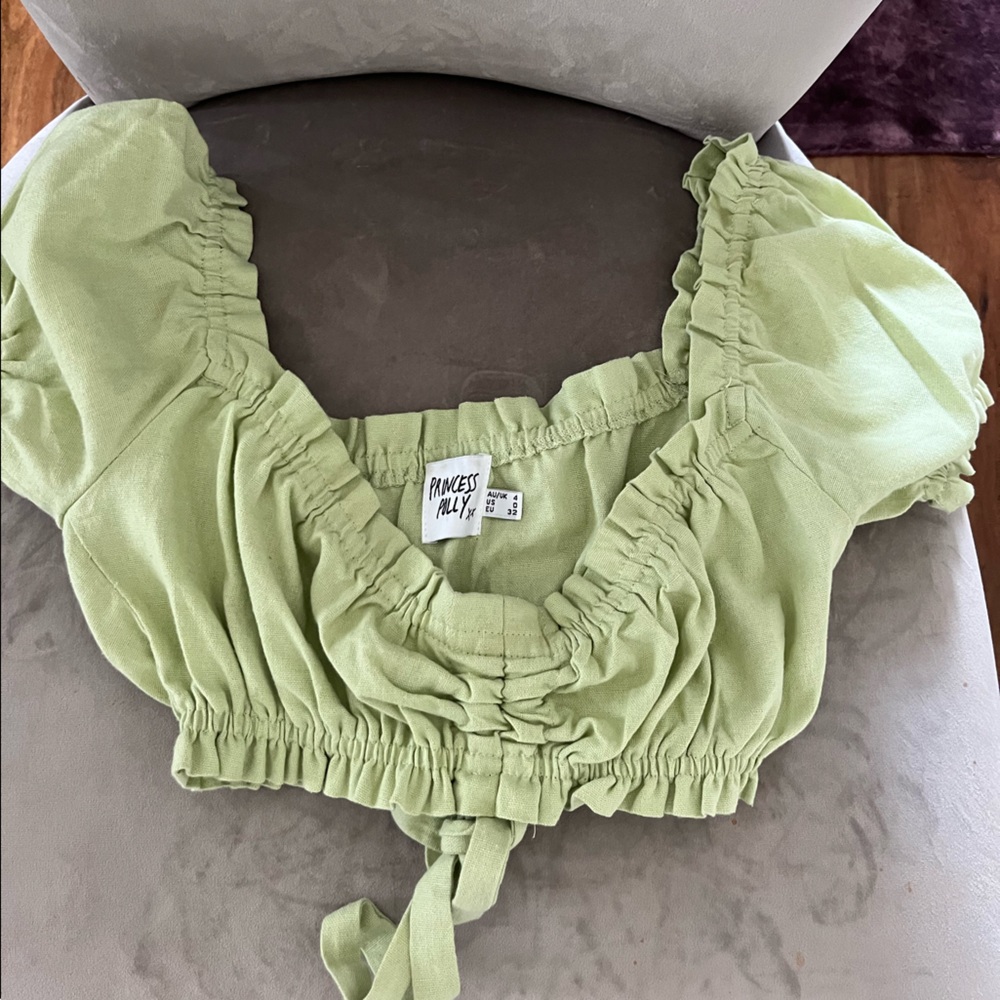 Green princess polly ruffle cropped top, size 0